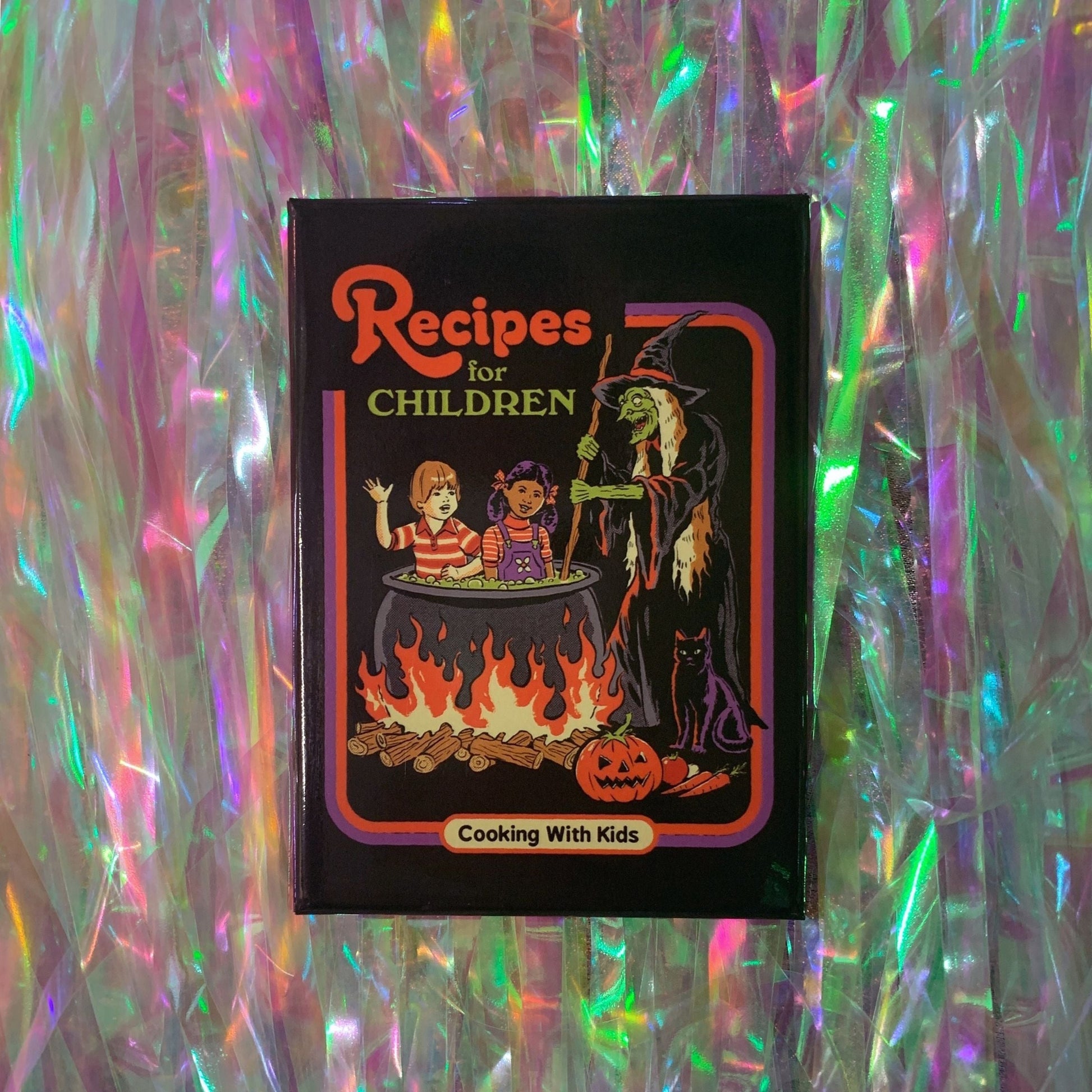 Recipes for Children...Cooking With Kids Rectangular Fridge Magnet | '80s Children's Book Style Satirical Art by Steven Rhodes