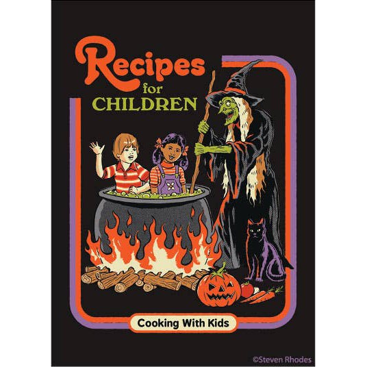Recipes for Children...Cooking With Kids Rectangular Fridge Magnet | '80s Children's Book Style Satirical Art by Steven Rhodes