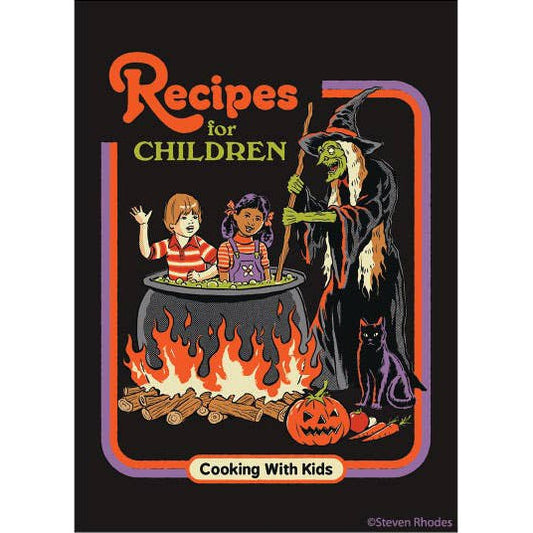 Recipes for Children...Cooking With Kids Rectangular Fridge Magnet | '80s Children's Book Style Satirical Art by Steven Rhodes
