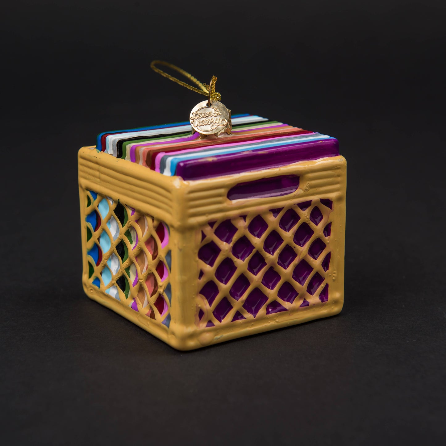 Record Crate Holiday Ornament In Gift Box | Gift-Ready Retro Christmas Decor