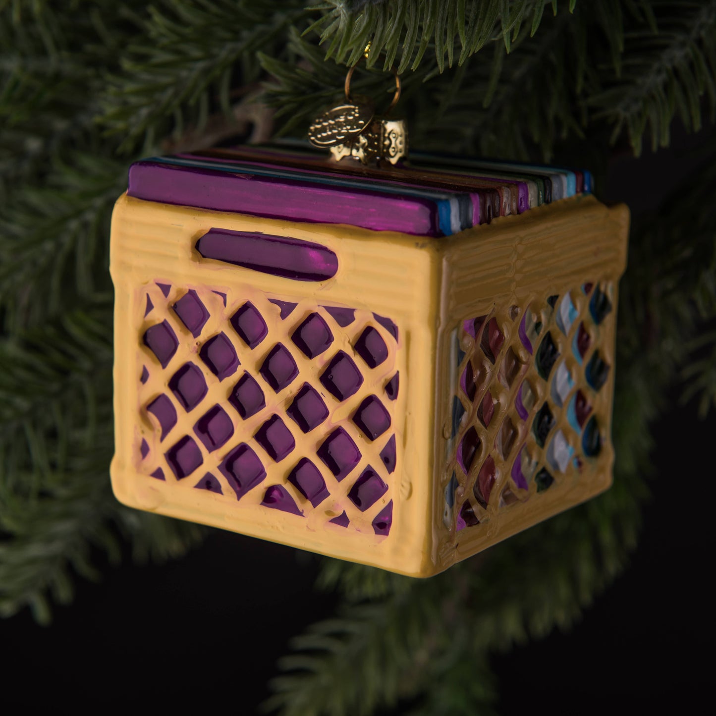 Record Crate Holiday Ornament In Gift Box | Gift-Ready Retro Christmas Decor