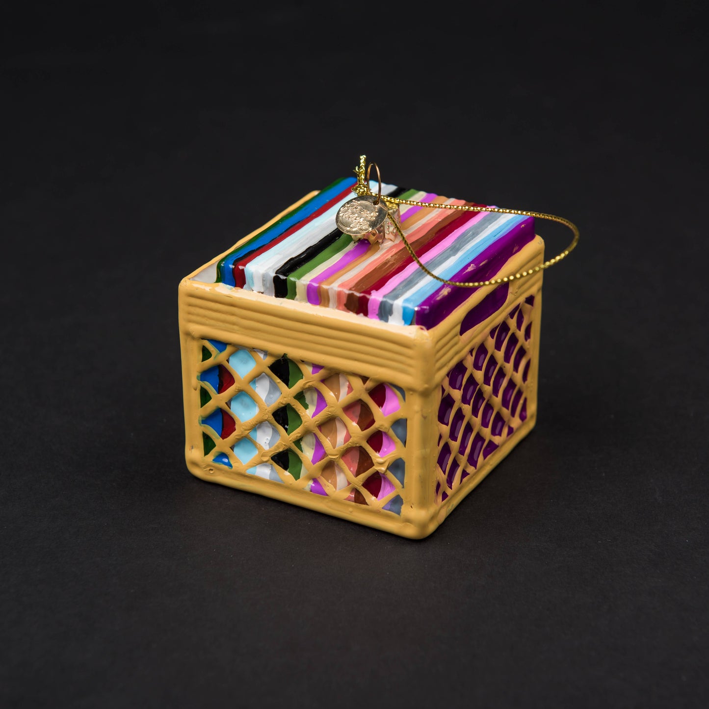 Record Crate Holiday Ornament In Gift Box | Gift-Ready Retro Christmas Decor