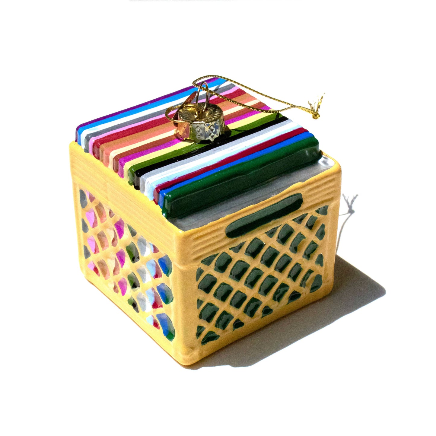 Record Crate Holiday Ornament In Gift Box | Gift-Ready Retro Christmas Decor