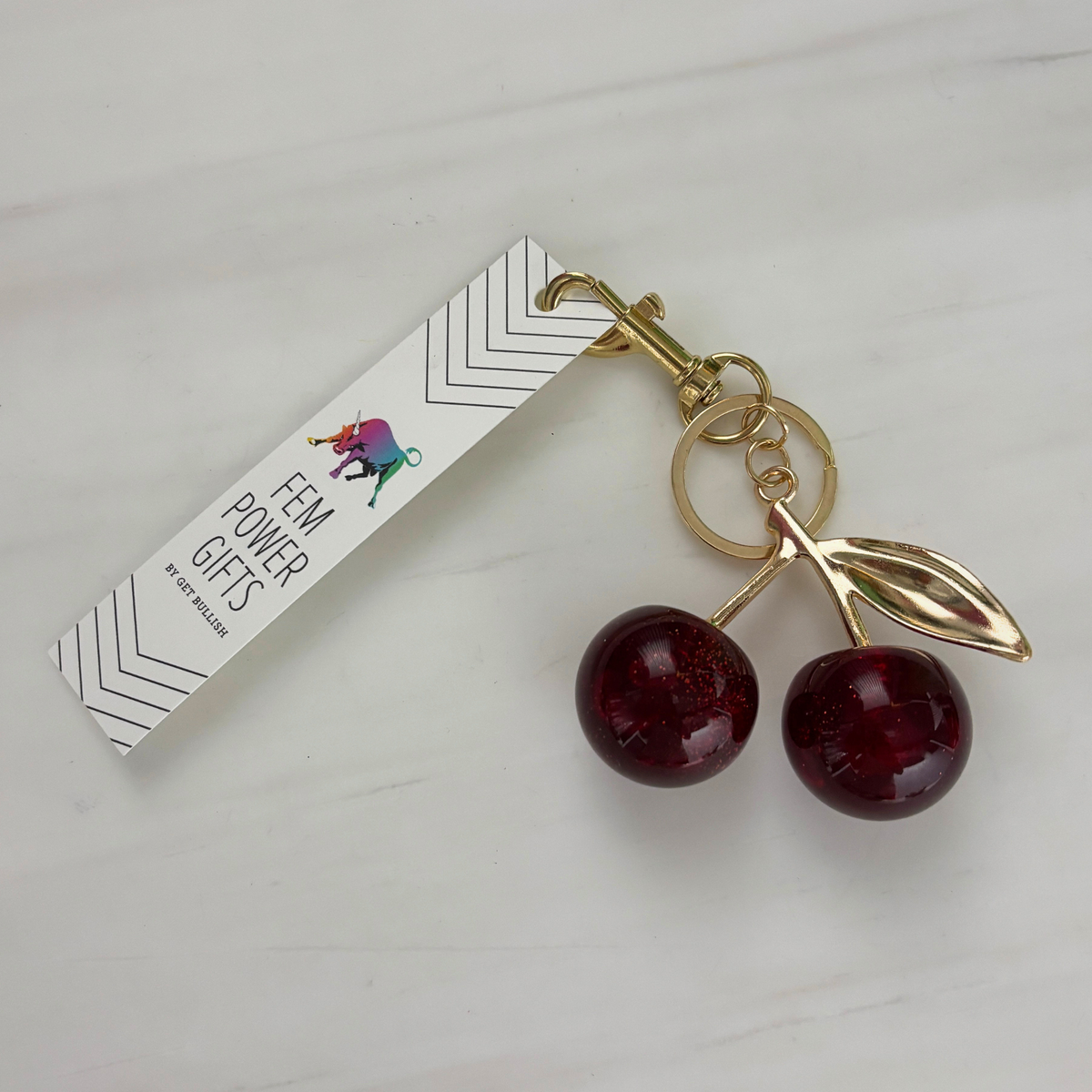 Red Cherries Bag Charm Keychain | Gold | Paper & Quartz-Paper & Quartz-The Bullish Store