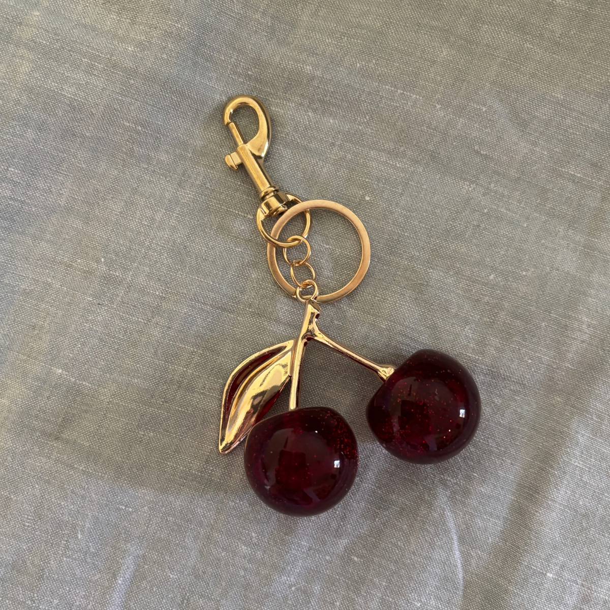 Red Cherries Bag Charm Keychain | Gold | Paper & Quartz-Paper & Quartz-The Bullish Store