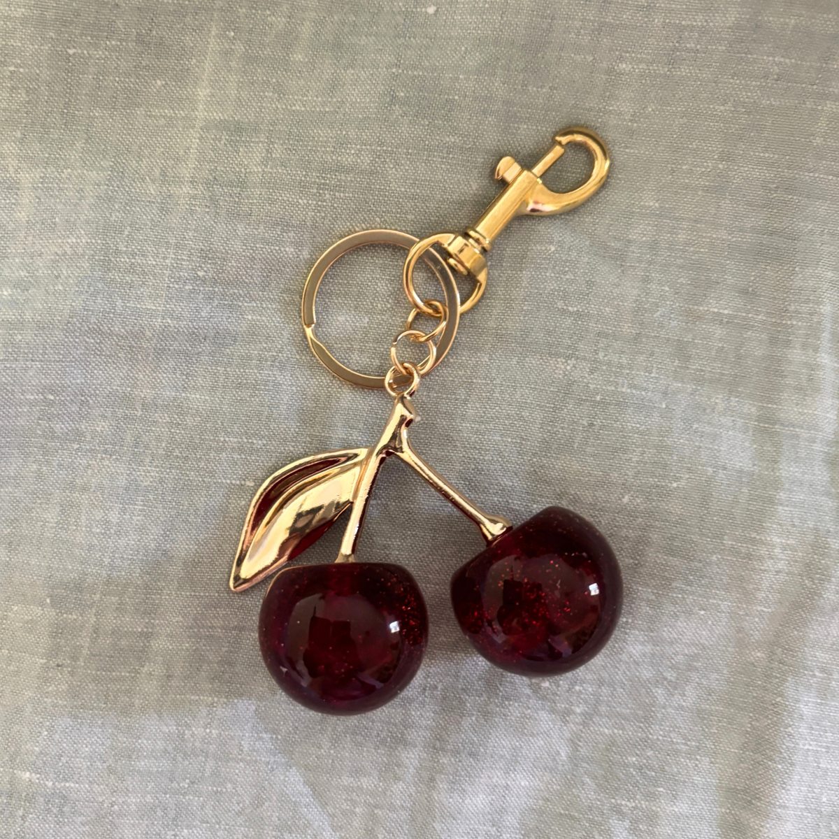 Red Cherries Bag Charm Keychain | Gold | Paper & Quartz-Paper & Quartz-The Bullish Store