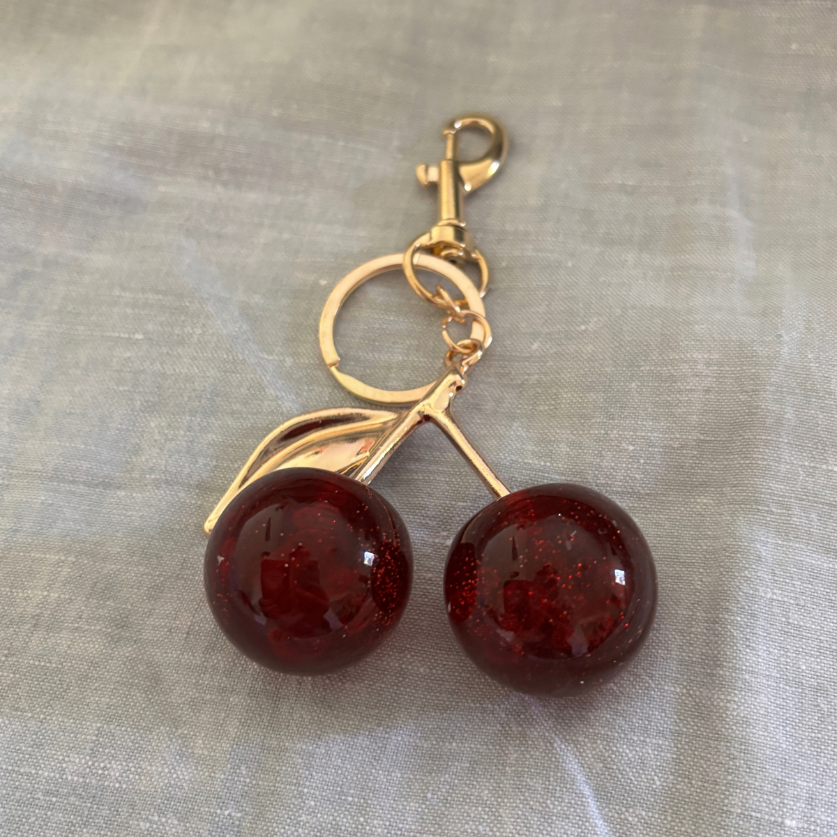 Red Cherries Bag Charm Keychain | Gold | Paper & Quartz-Paper & Quartz-The Bullish Store