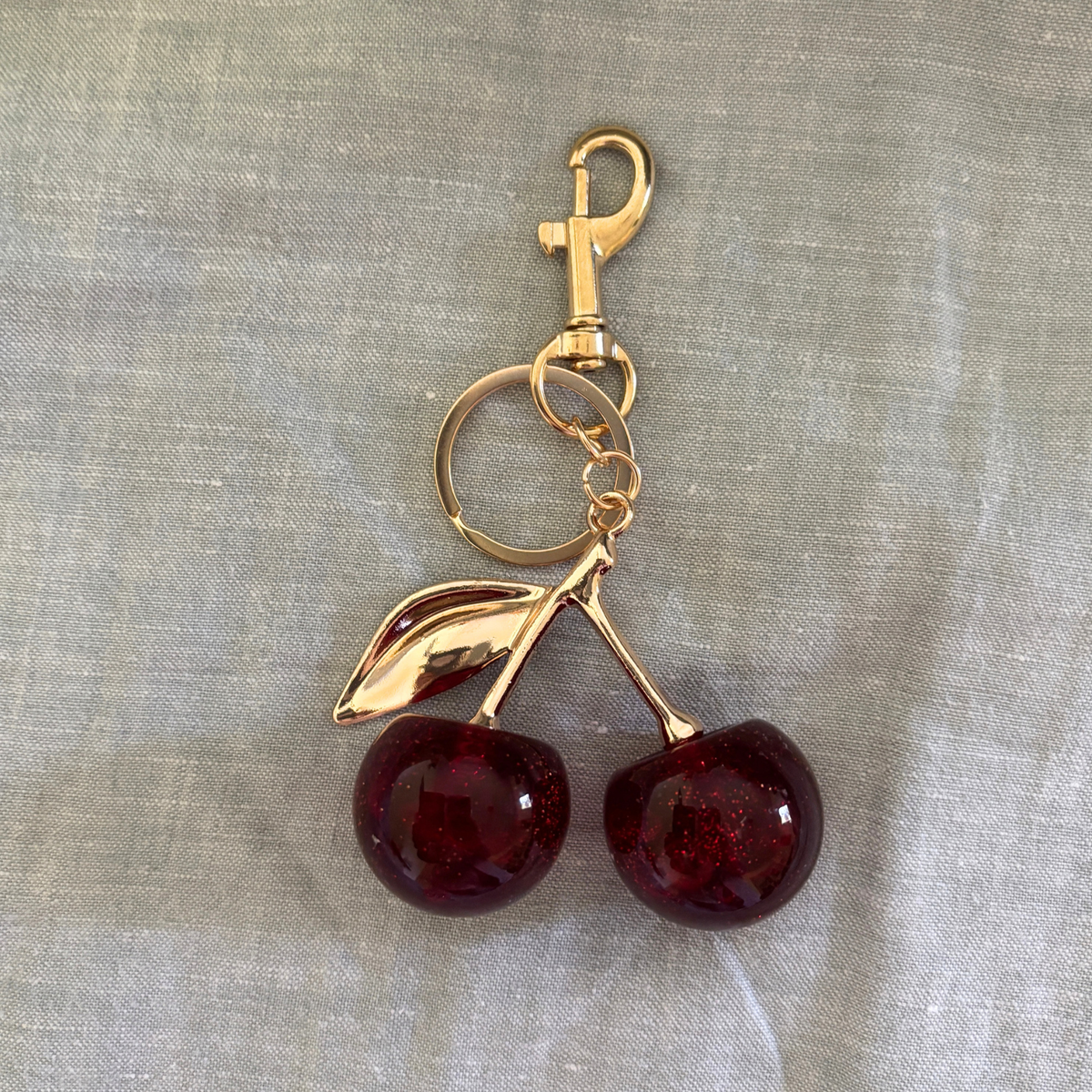 Red Cherries Bag Charm Keychain | Gold | Paper & Quartz-Paper & Quartz-The Bullish Store