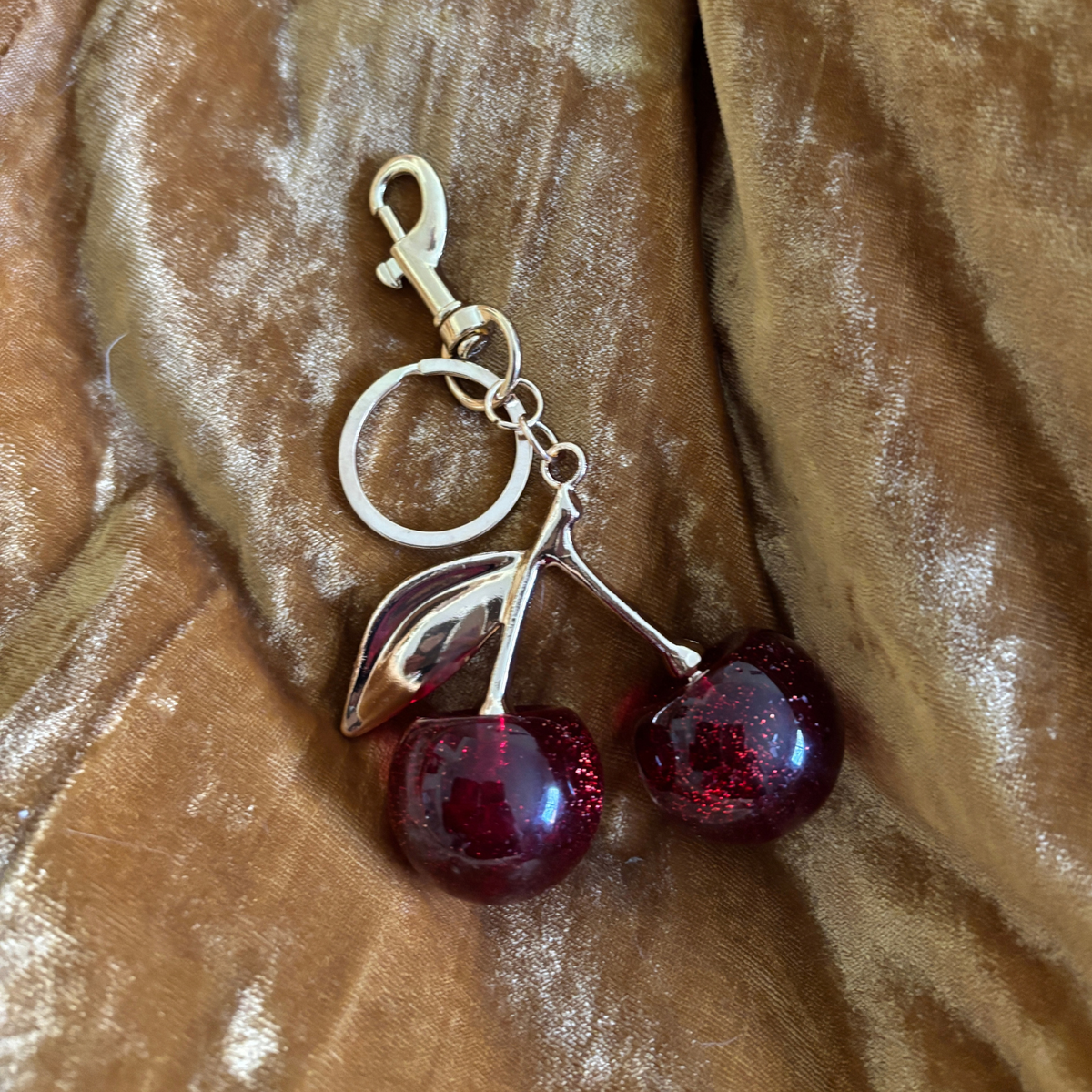 Red Cherries Bag Charm Keychain | Gold | Paper & Quartz-Paper & Quartz-The Bullish Store
