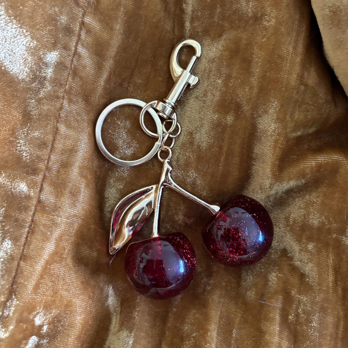 Red Cherries Bag Charm Keychain | Gold | Paper & Quartz-Paper & Quartz-The Bullish Store