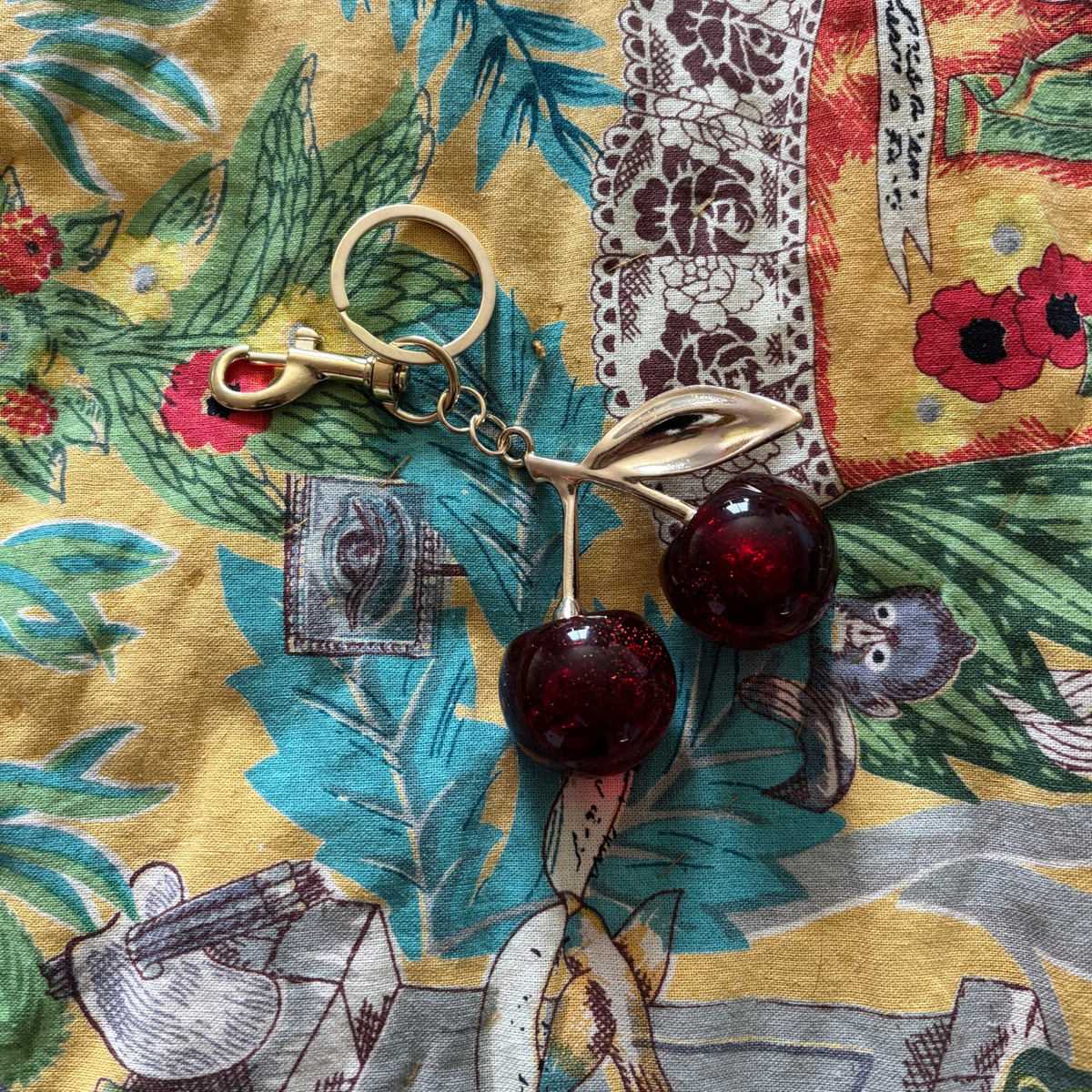 Red Cherries Bag Charm Keychain | Gold | Paper & Quartz-Paper & Quartz-The Bullish Store