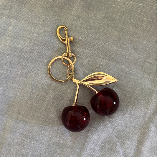 Red Cherries Bag Charm Keychain | Gold | Paper & Quartz-Paper & Quartz-The Bullish Store