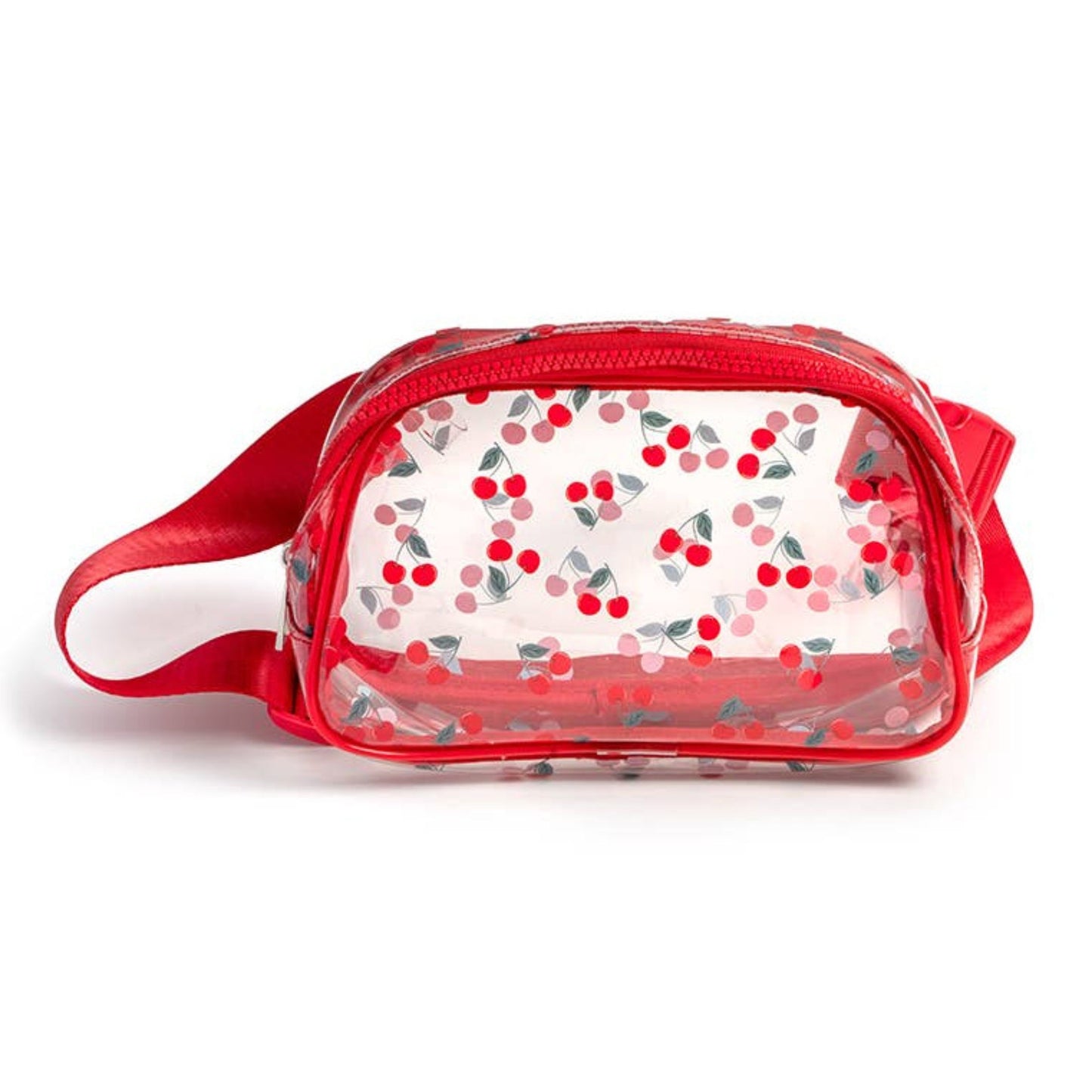 Red Cherries Clear Adjustable Belt Bag | Transparent Fruit Print Crossbody Waist Bag