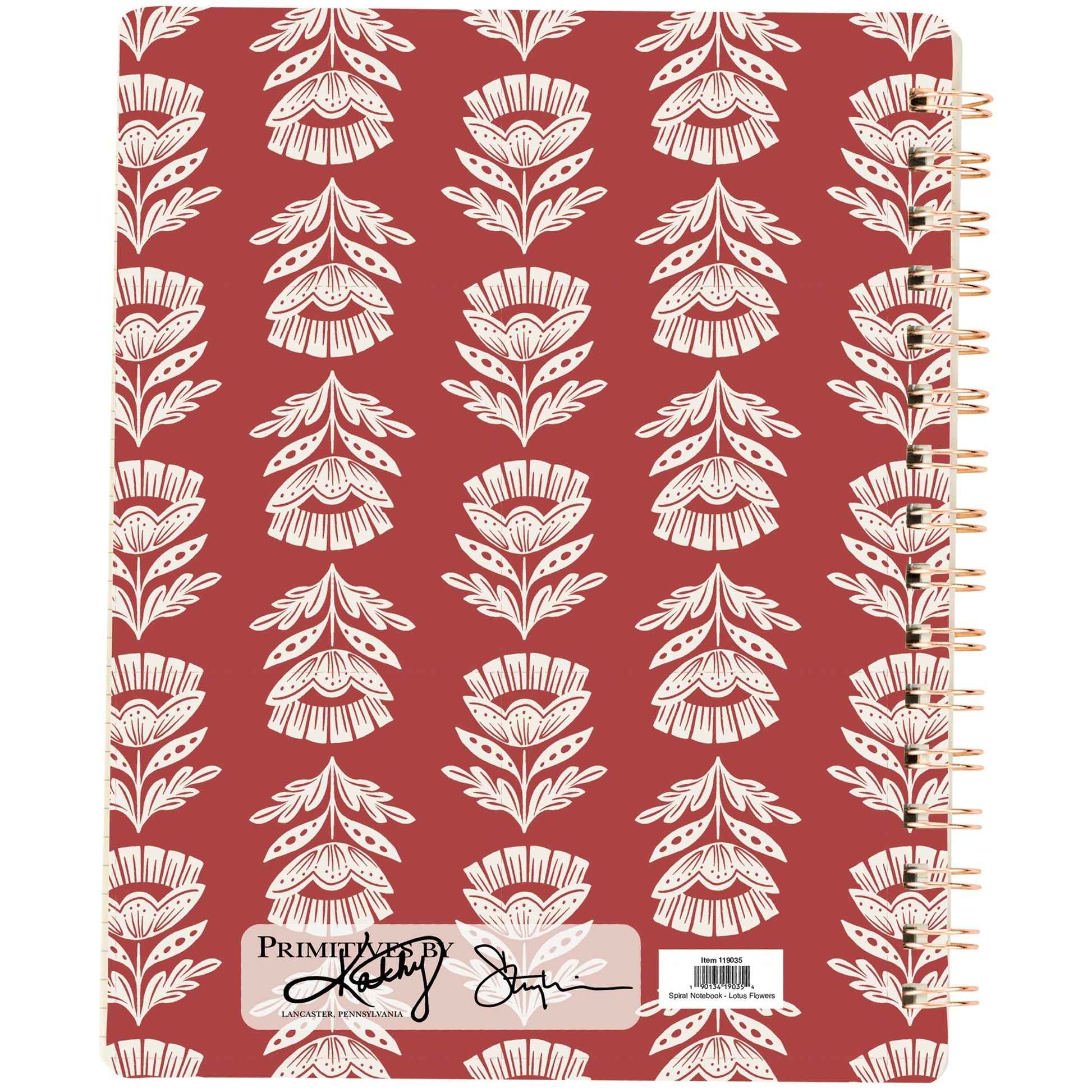 Red Folk Floral Spiral Notebook | Double-Sided Journal | 120 Lined Pages