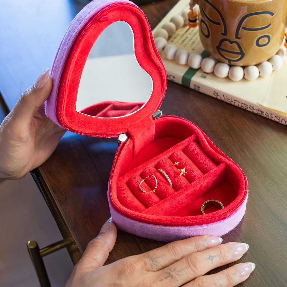 Red Heart & Roses Velvet Jewelry Travel Case-Living Royal-The Bullish Store
