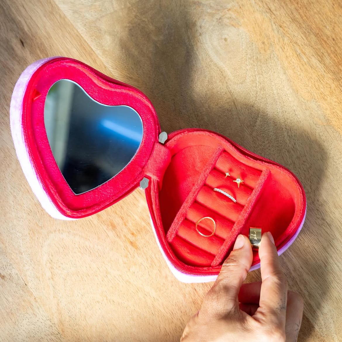 Red Heart & Roses Velvet Jewelry Travel Case-Living Royal-The Bullish Store