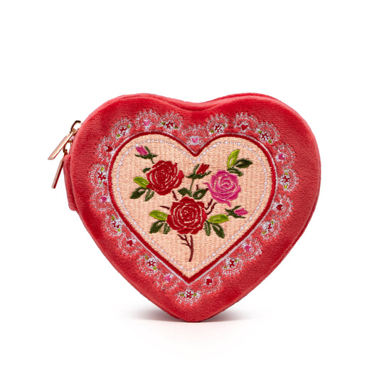 Red Heart & Roses Velvet Jewelry Travel Case-Living Royal-The Bullish Store