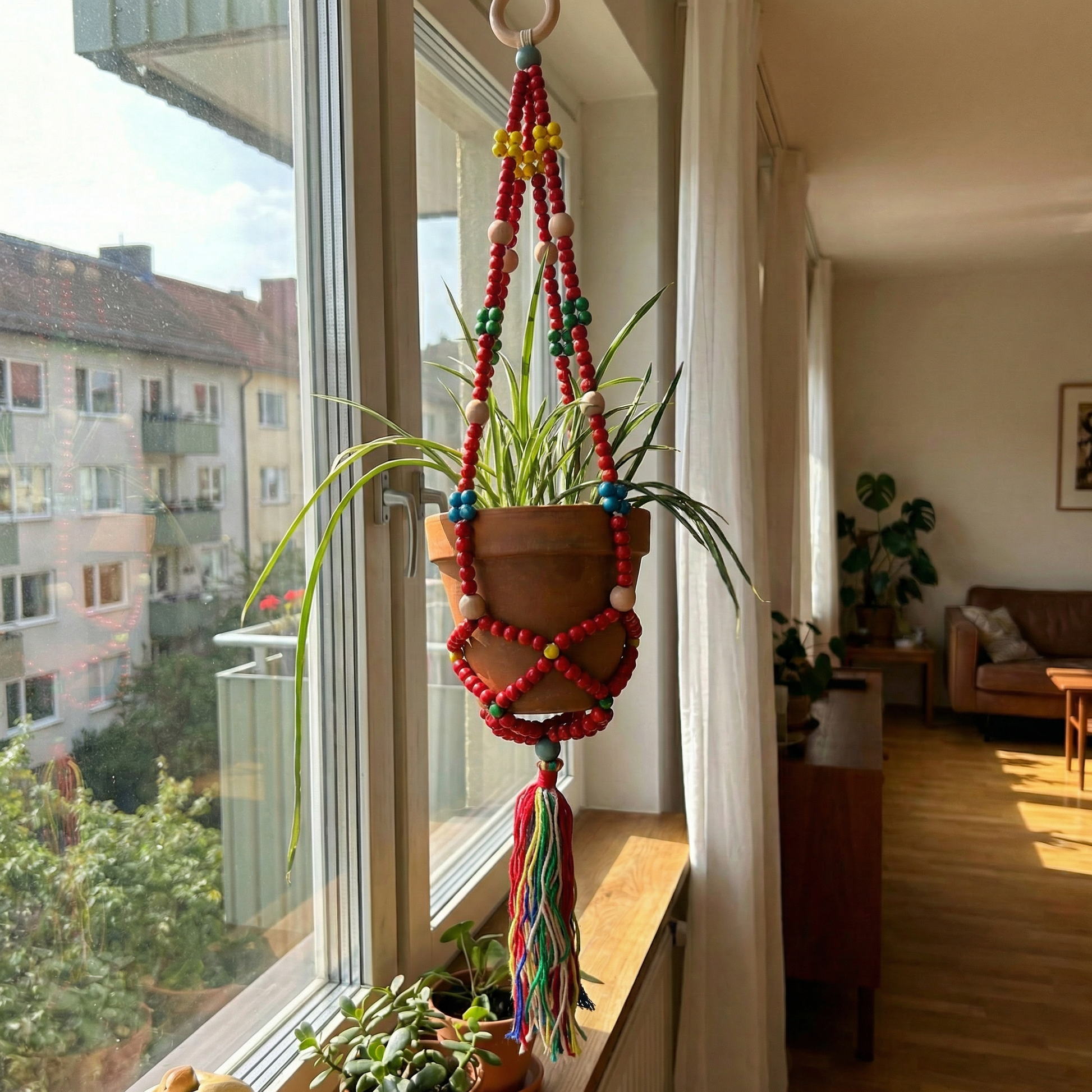 boho macrame plant hanger 47th & Main Red Macrame Plant Holder