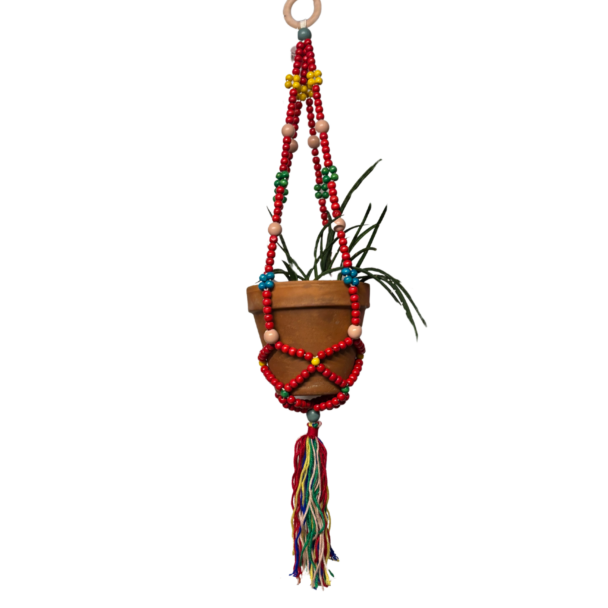 bohemian hanging planter 47th & Main Red Macrame Plant Holder
