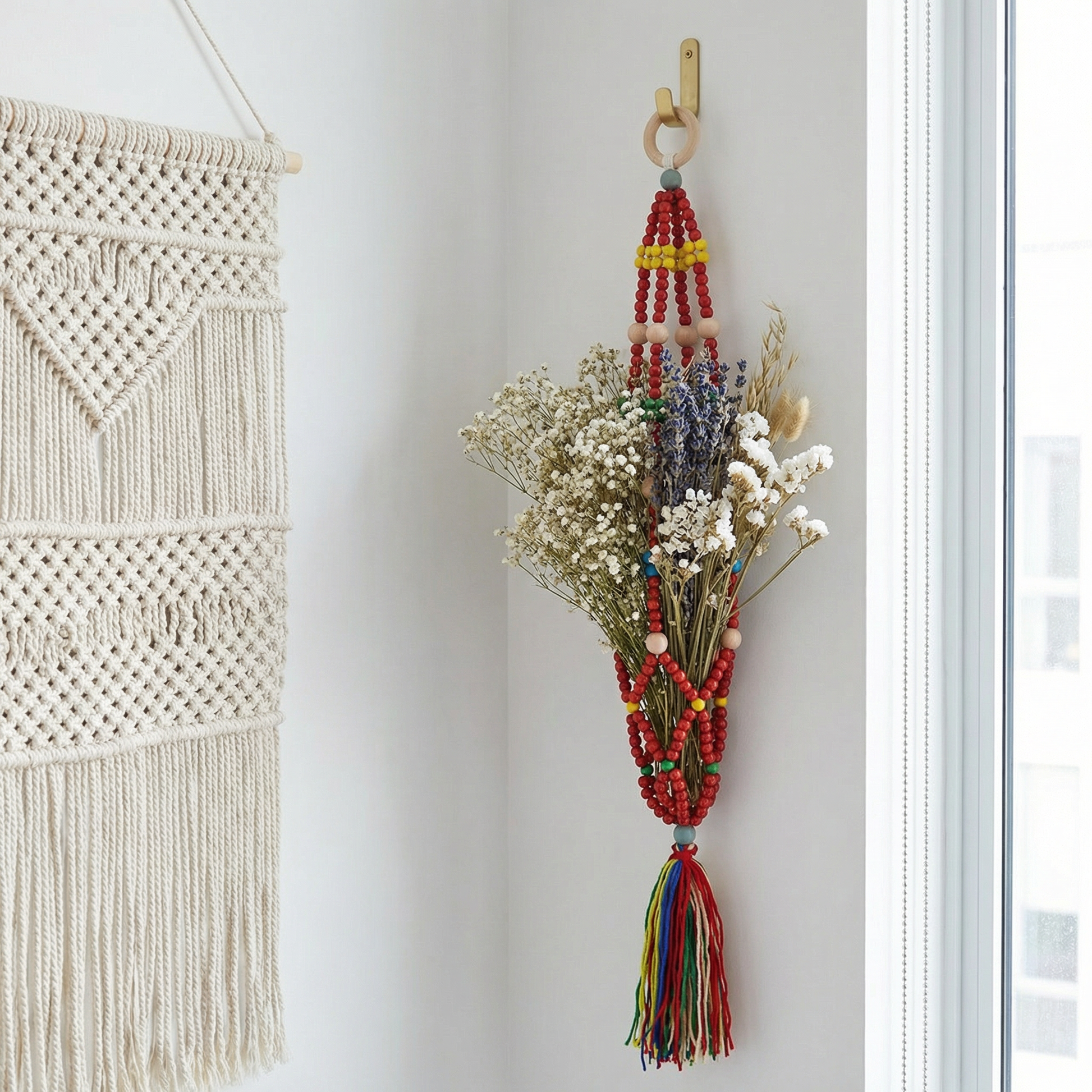 bohemian hanging planter 47th & Main Red Macrame Plant Holder