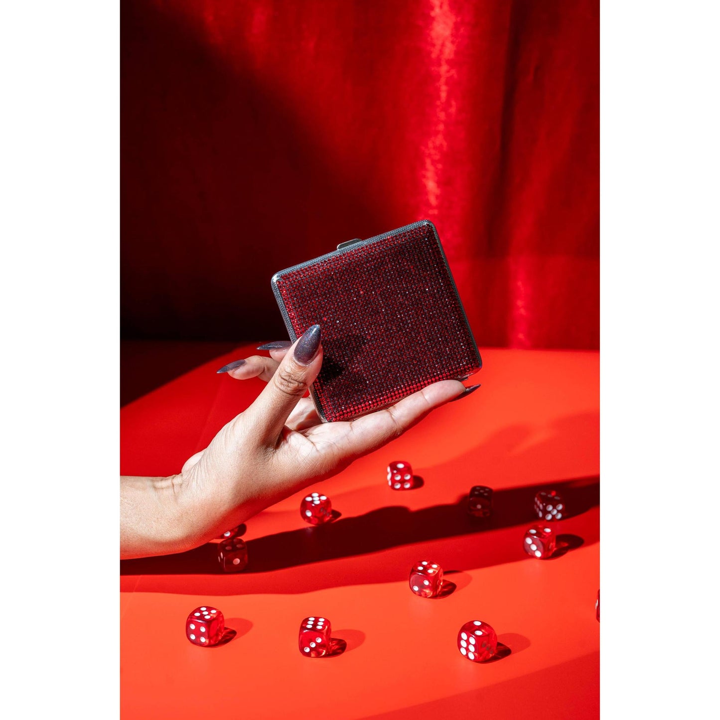 Red Rhinestone Cigarette Case | Glam Slim Disco Diva Sparkly Cig Case Holder