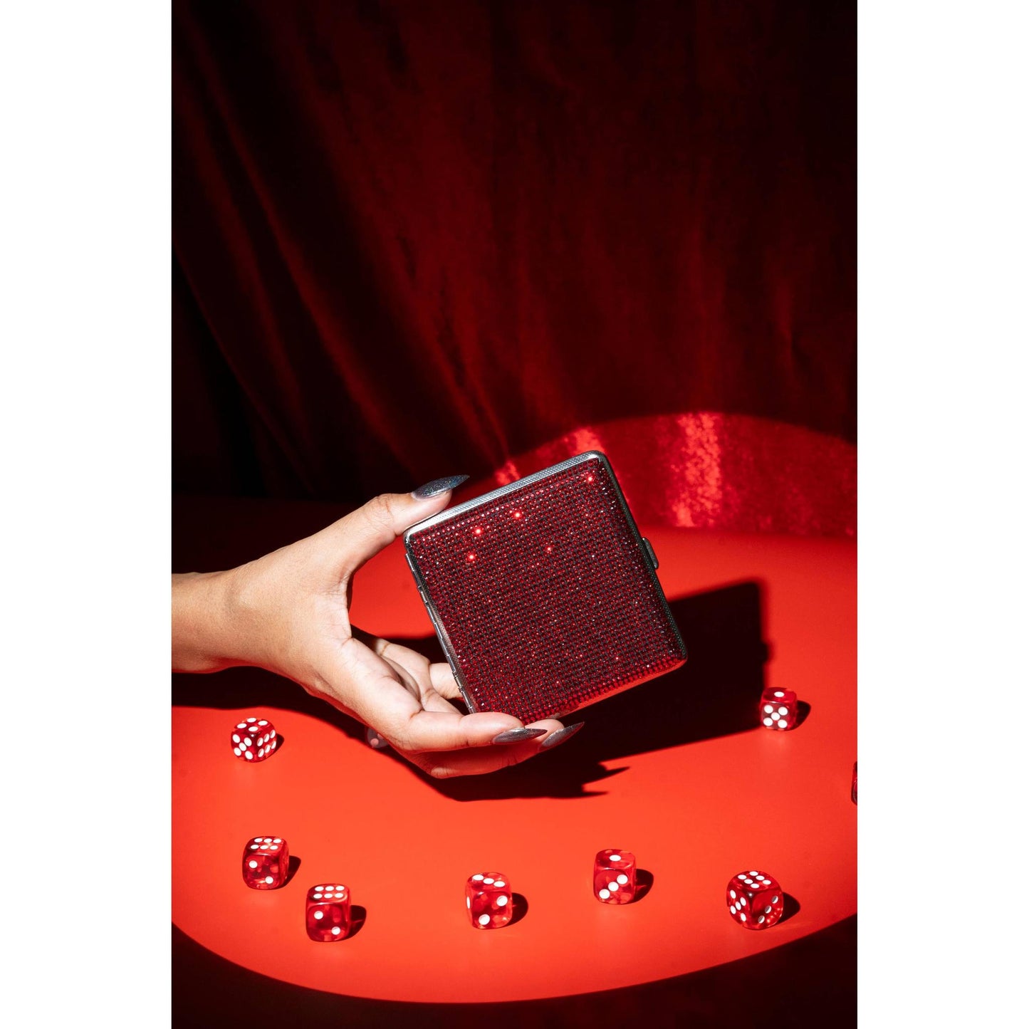 Red Rhinestone Cigarette Case | Glam Slim Disco Diva Sparkly Cig Case Holder