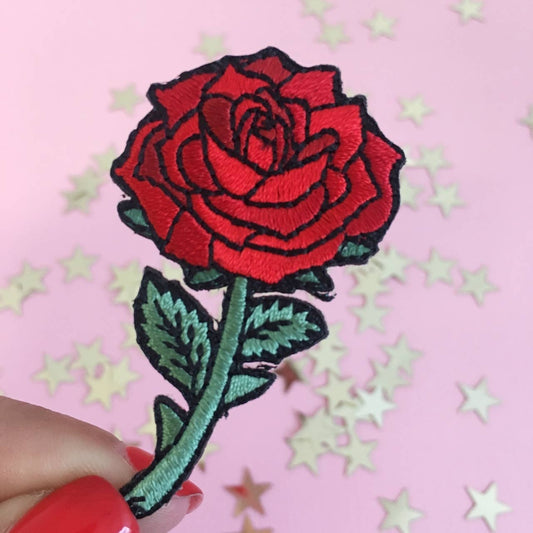 Red Rose Iron On Patch | Plant Embroidered Flower Applique