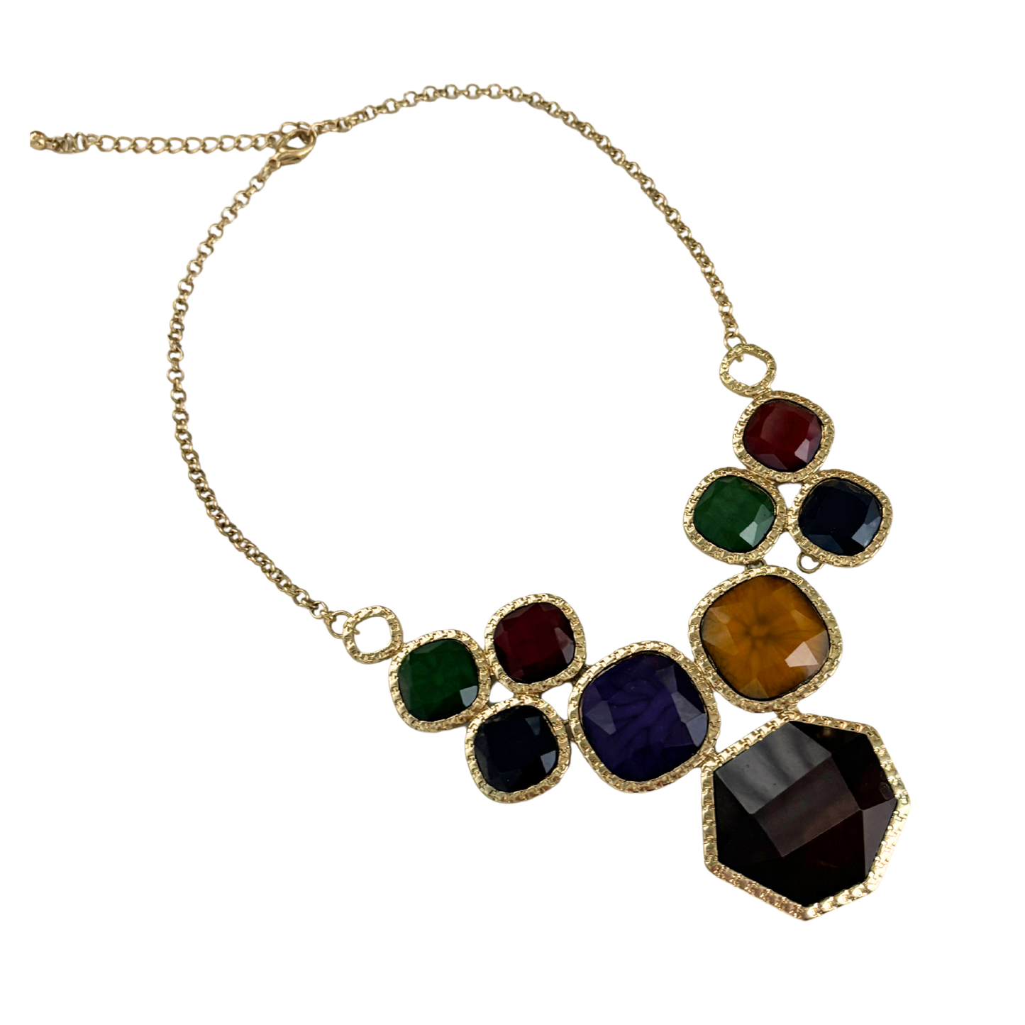 Regal Gems Statement Necklace | Jewel Tone Gems in Goldtone | Dark Red, Navy, Emerald, Goldenrod-Paper & Quartz-The Bullish Store