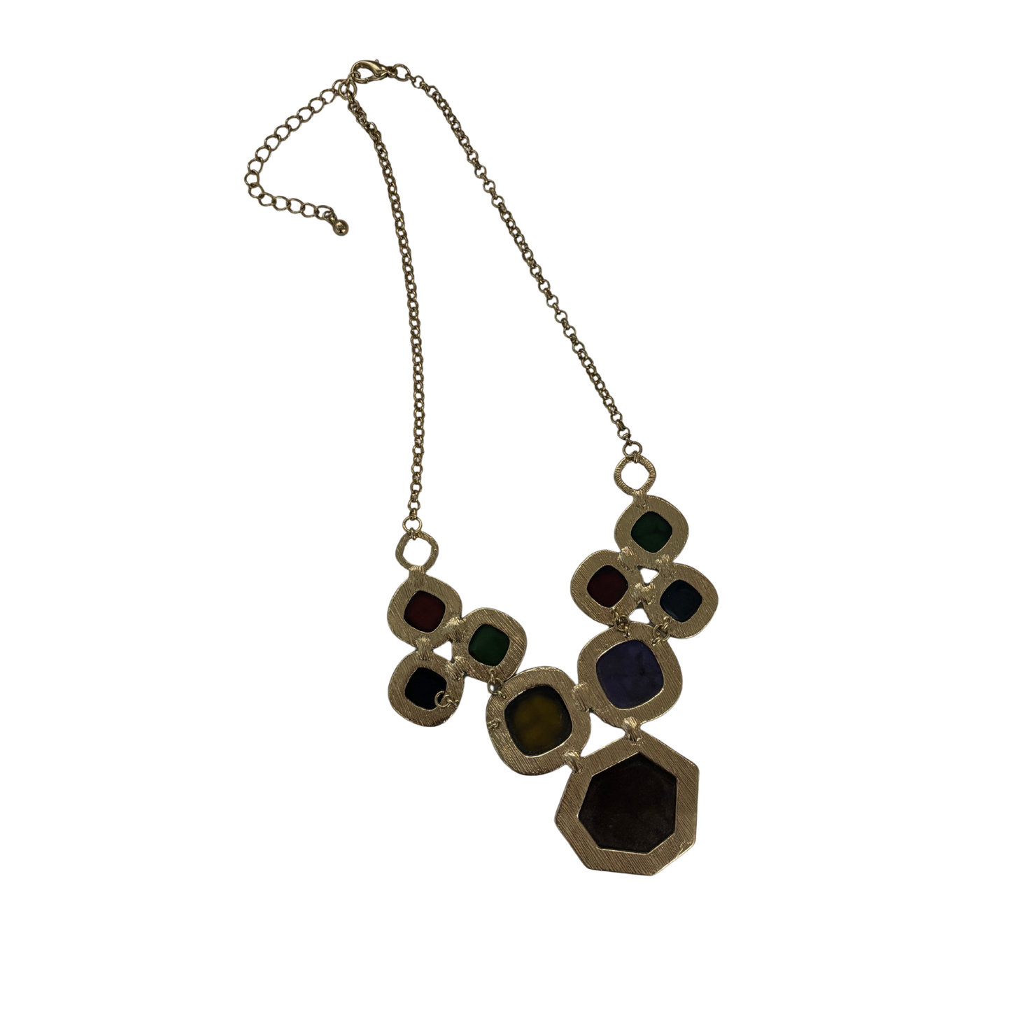 Regal Gems Statement Necklace | Jewel Tone Gems in Goldtone | Dark Red, Navy, Emerald, Goldenrod-Paper & Quartz-The Bullish Store
