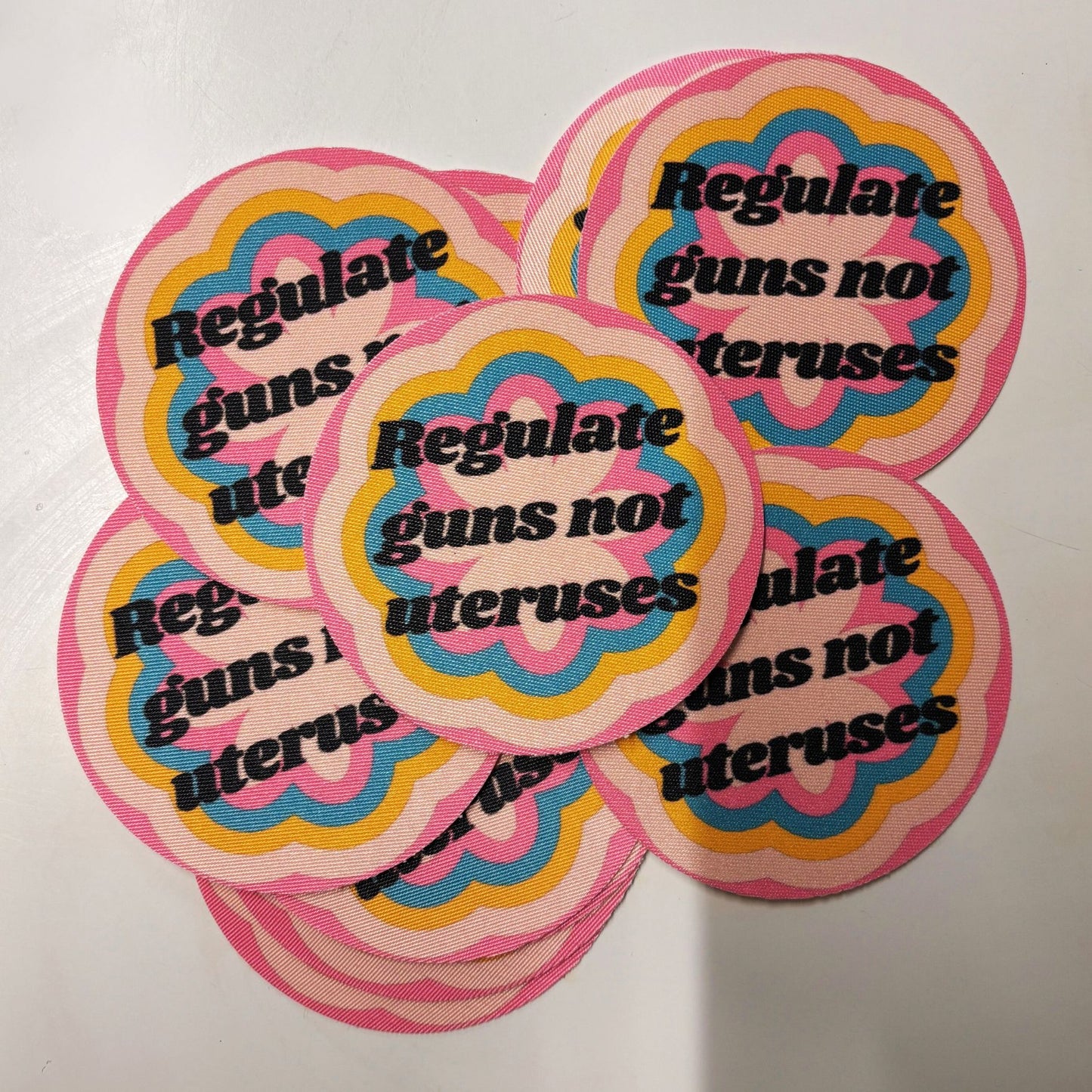 Regulate Guns Not Uteruses Fabric Round Sticker | Feminist Pro Choice Decal