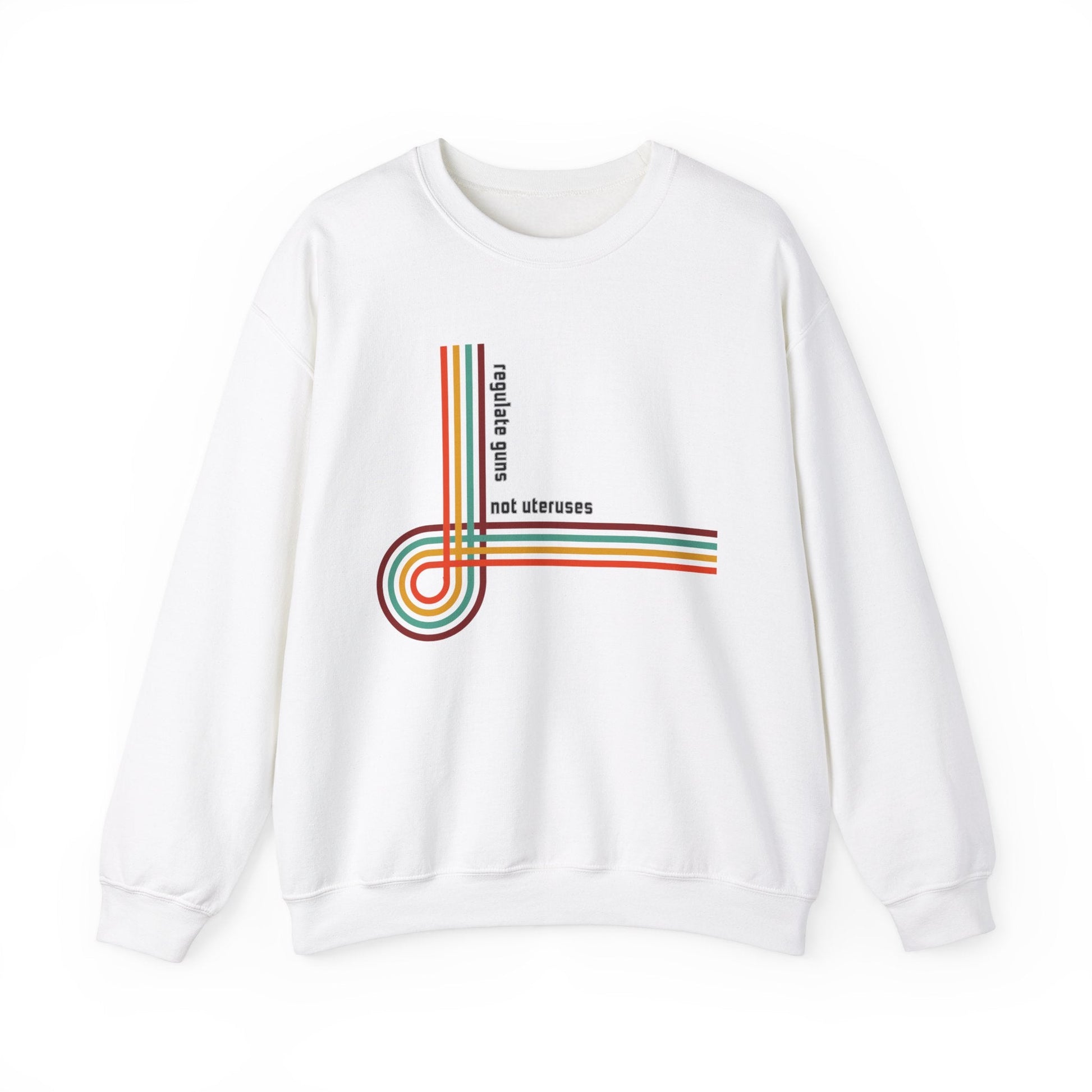 Regulate Guns Not Uteruses Pro-Choice Retro Rainbow Unisex Heavy Blend™ Crewneck Sweatshirt Sizes SM-5XL | Plus Size Available