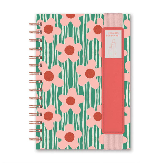 Reigning Flowers Oliver Notebook with Pen Pocket | Floral Hardcover Spiral Journal