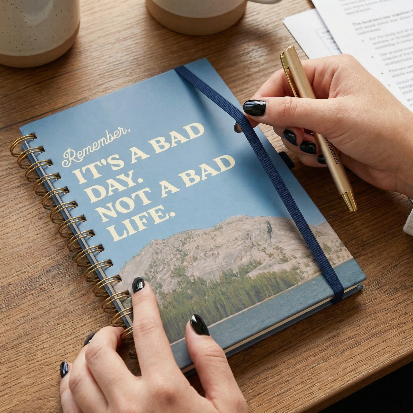 Remember, It’s a Bad Day Not a Bad Life Journal with Matching Pen | Spiral-bound Hardcover Notebook