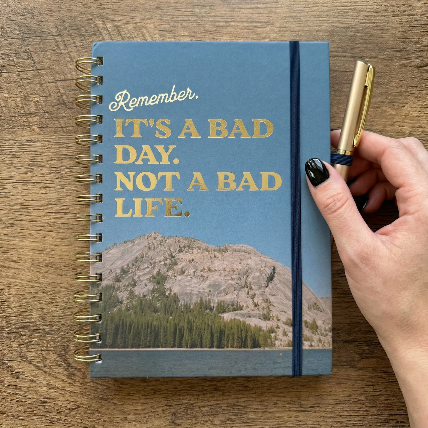 Remember, It’s a Bad Day Not a Bad Life Journal with Matching Pen | Spiral-bound Hardcover Notebook