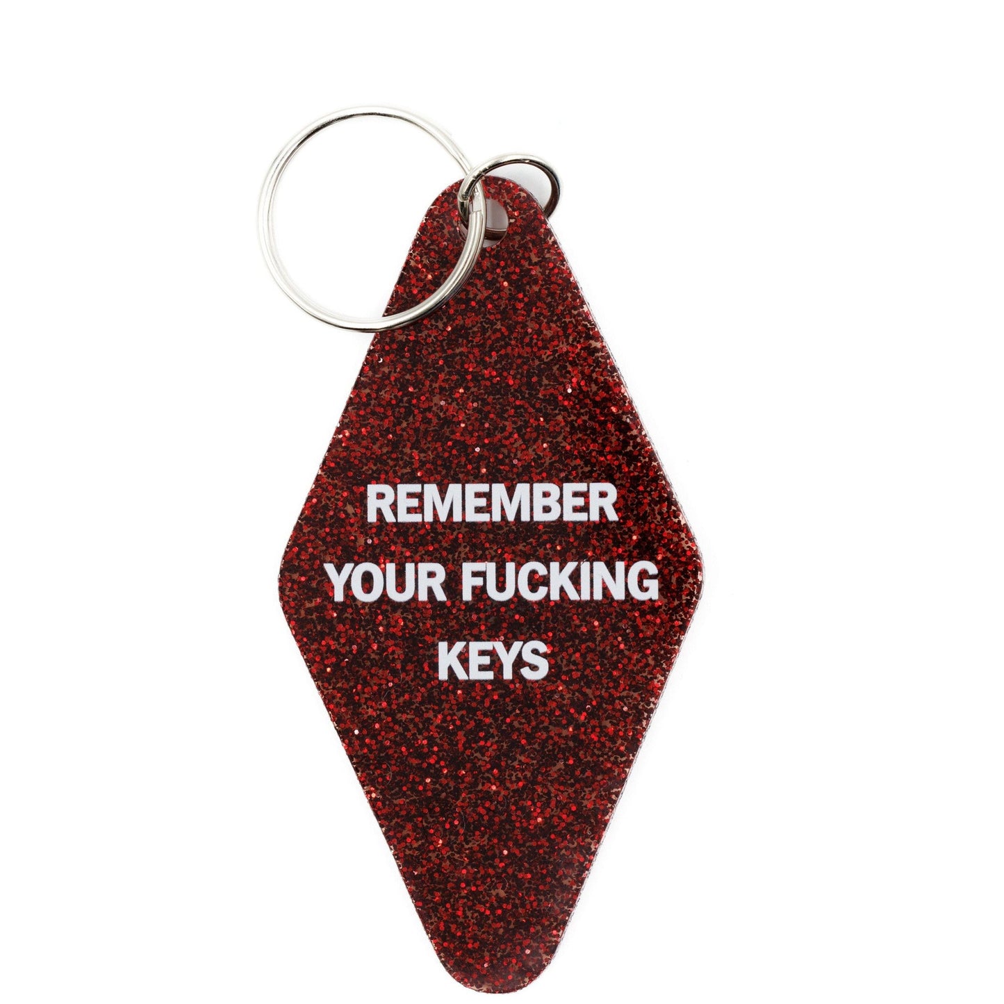 Remember Your Fucking Keys Motel Keychain in Glitter Maroon