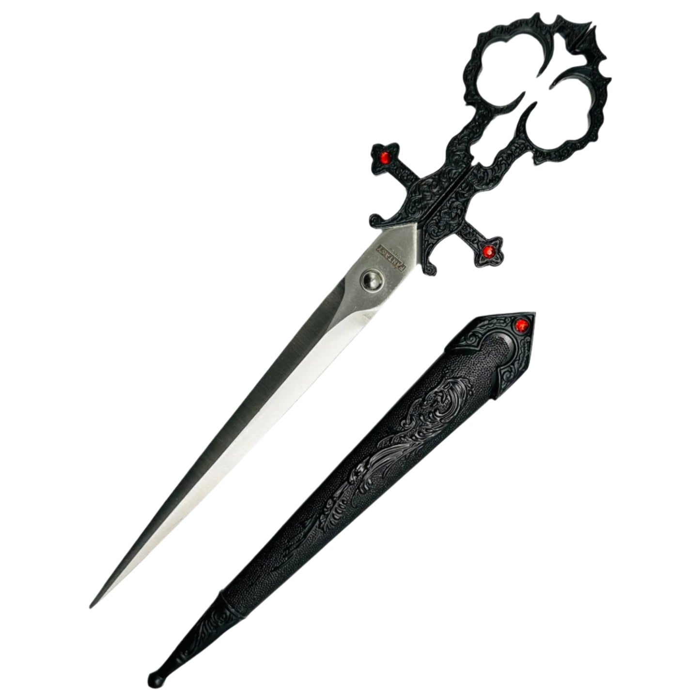 Black Renaissance Scissors with Scissors Holder | Sword in Scabbard Fantasy Novelty Large Scissors
