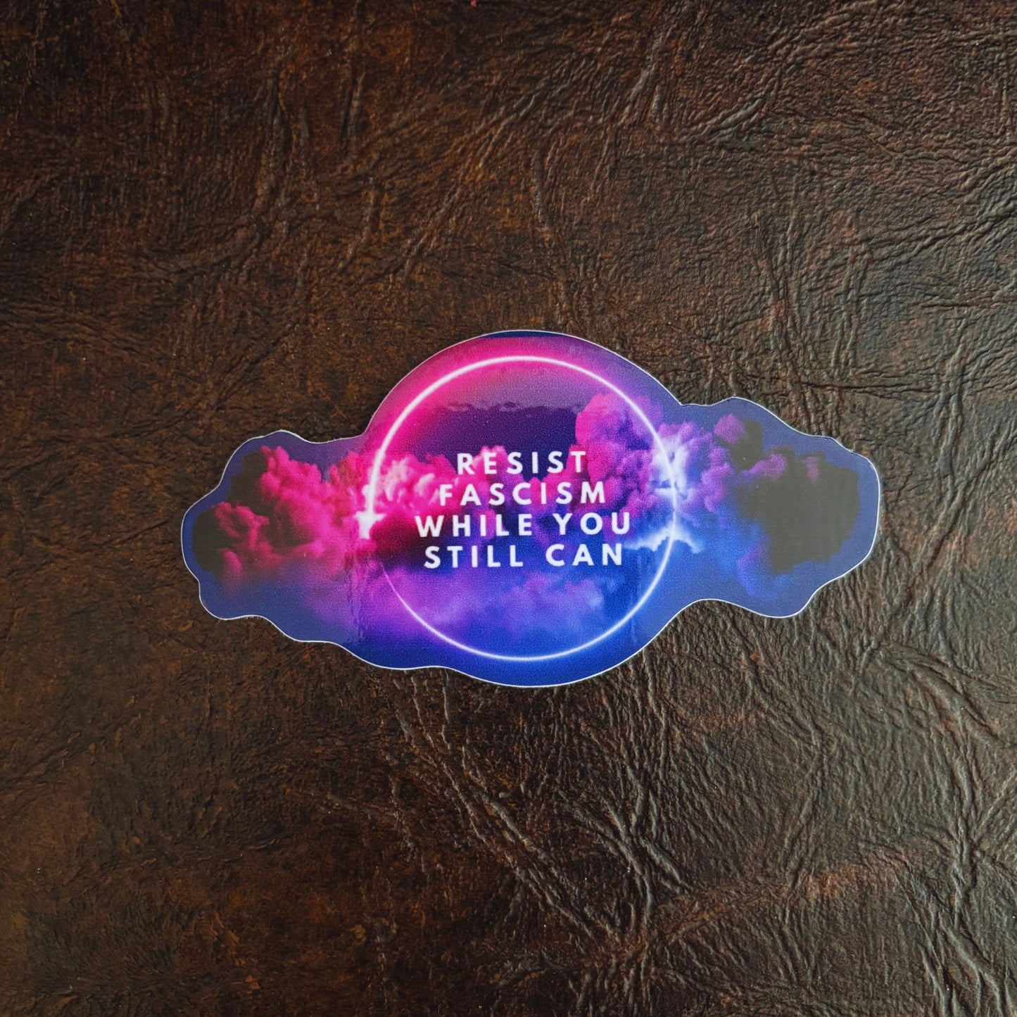 Resist Fascism While You Can Vinyl Die Cut Sticker | Galaxy Print Political Protest Decal | Laptop Water Bottle Activist Sticker