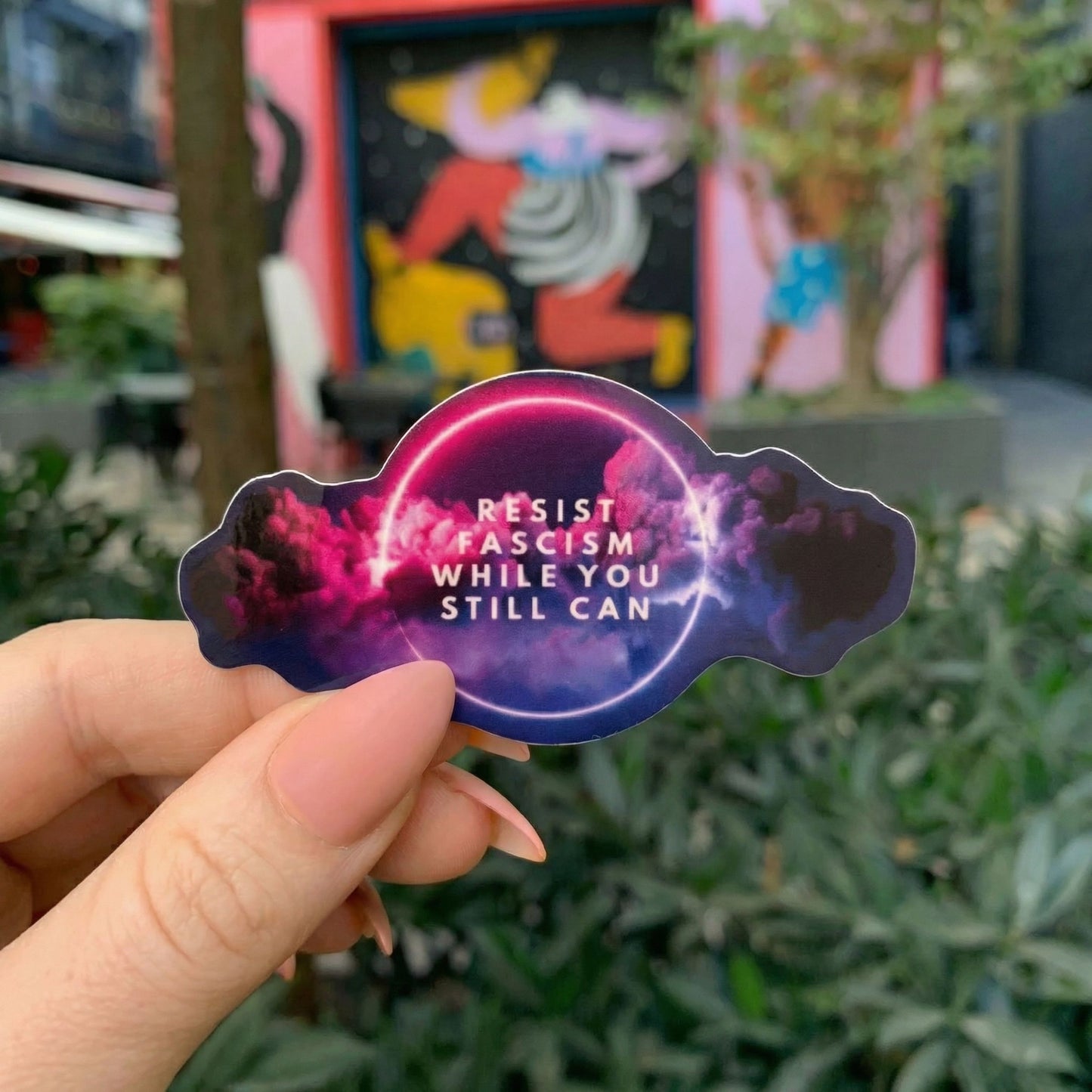 Resist Fascism While You Can Vinyl Die Cut Sticker | Galaxy Print Political Protest Decal | Laptop Water Bottle Activist Sticker