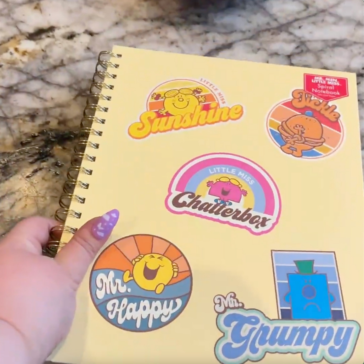 Retro 1970s 1980s Little Miss and Mr. Men Full Size Hardcover Spiral Notebook So Many Feelings | Hardcover Journal