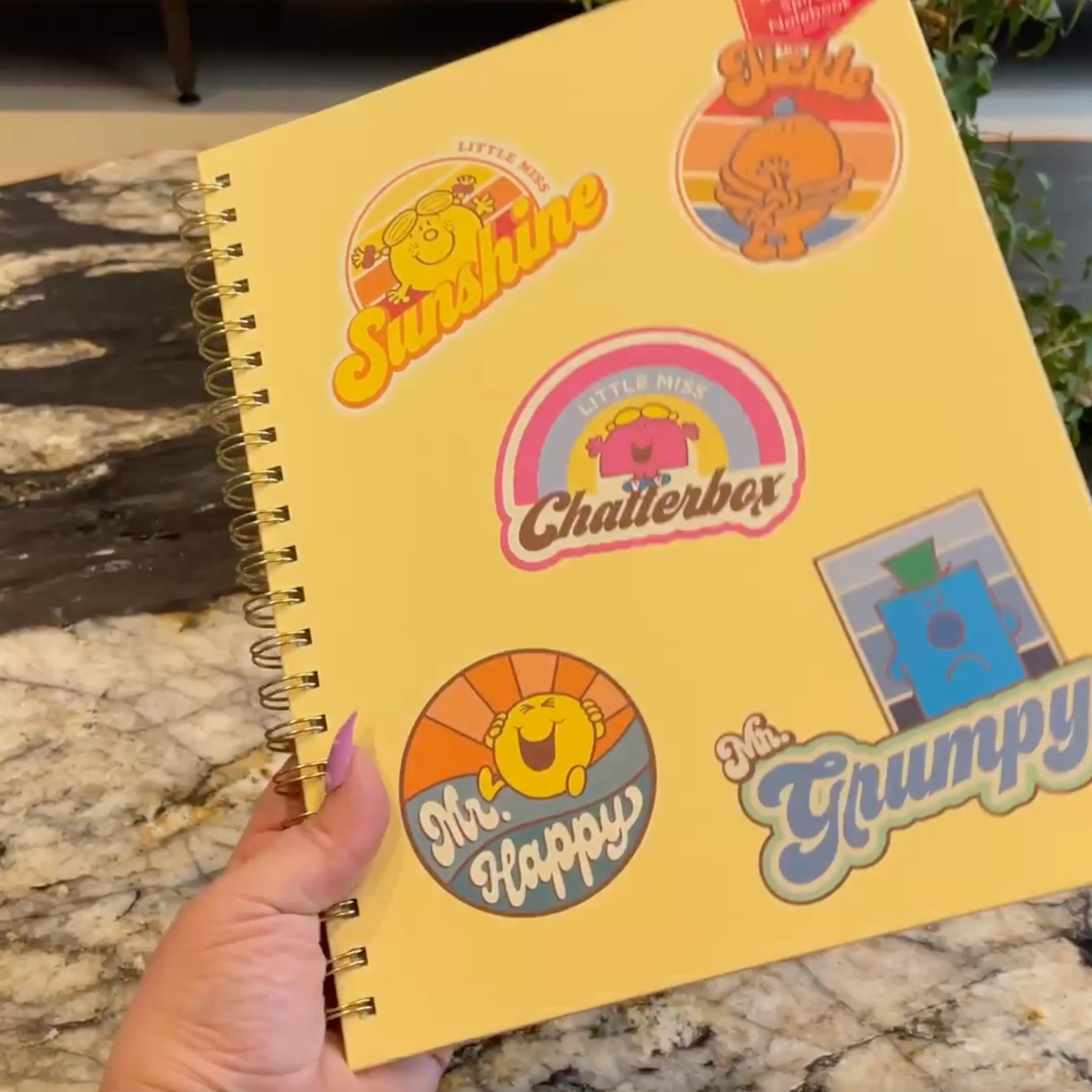 Retro 1970s 1980s Little Miss and Mr. Men Full Size Hardcover Spiral Notebook So Many Feelings | Hardcover Journal