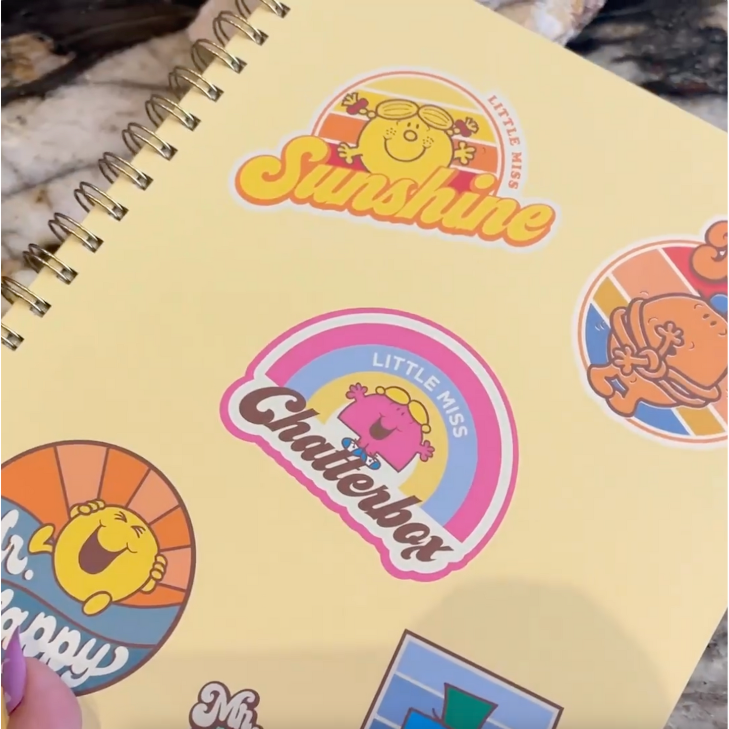 Retro 1970s 1980s Little Miss and Mr. Men Full Size Hardcover Spiral Notebook So Many Feelings | Hardcover Journal