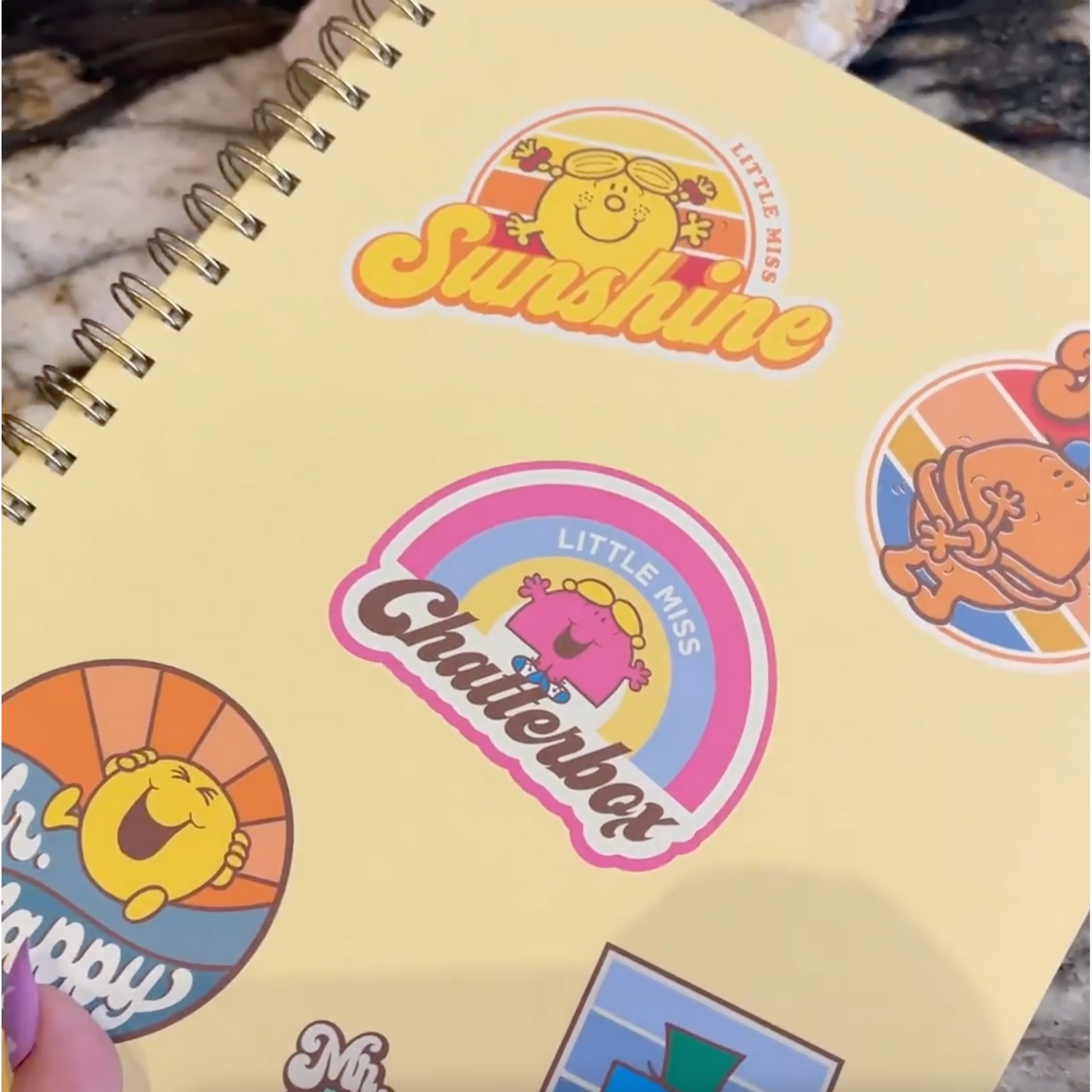 Retro 1970s 1980s Little Miss and Mr. Men Full Size Hardcover Spiral Notebook So Many Feelings | Hardcover Journal