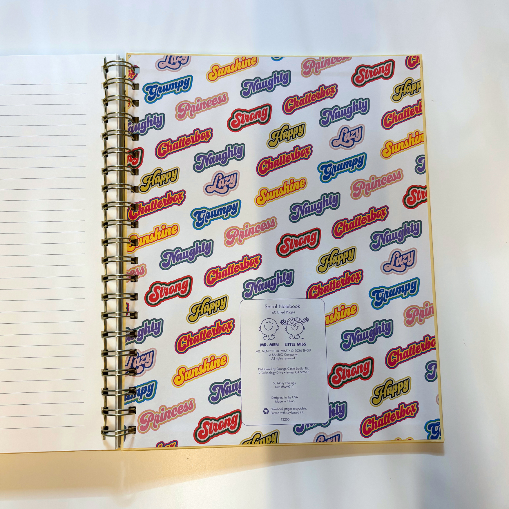 Retro 1970s 1980s Little Miss and Mr. Men Full Size Hardcover Spiral Notebook So Many Feelings | Hardcover Journal