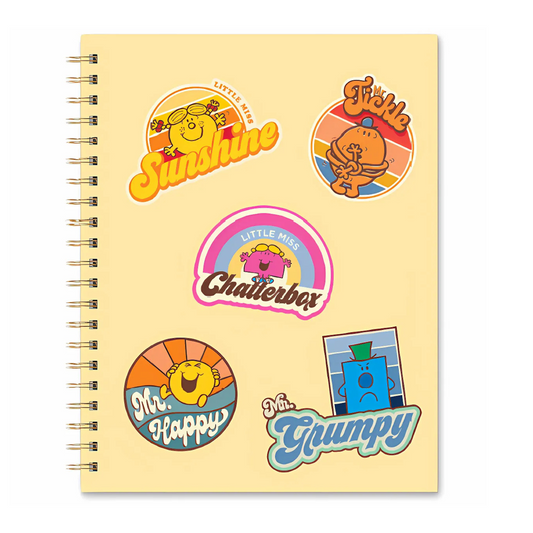 Retro 1970s 1980s Little Miss and Mr. Men Full Size Hardcover Spiral Notebook So Many Feelings | Hardcover Journal