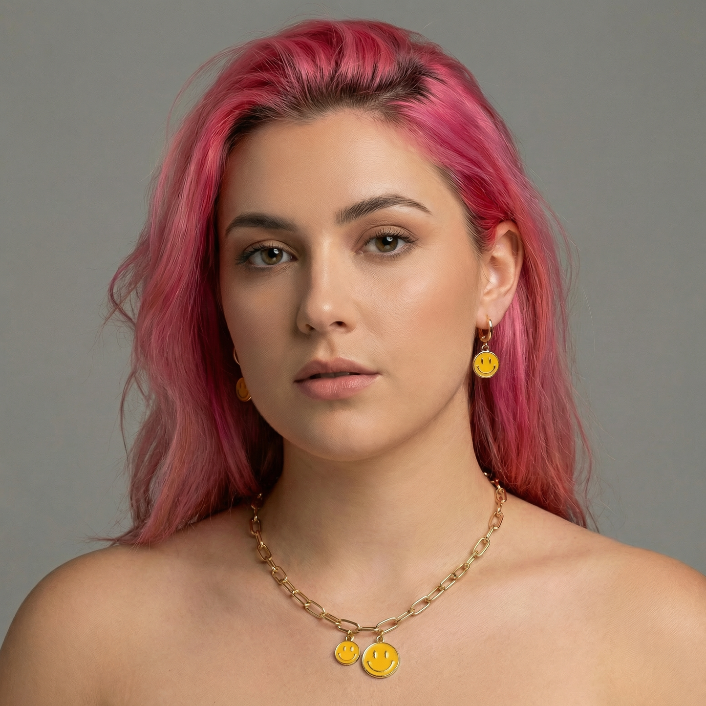 Retro '80s-'90s Dual Happy Face Charm Earrings | 4 Color Options | Yellow, Black, White, Pink
