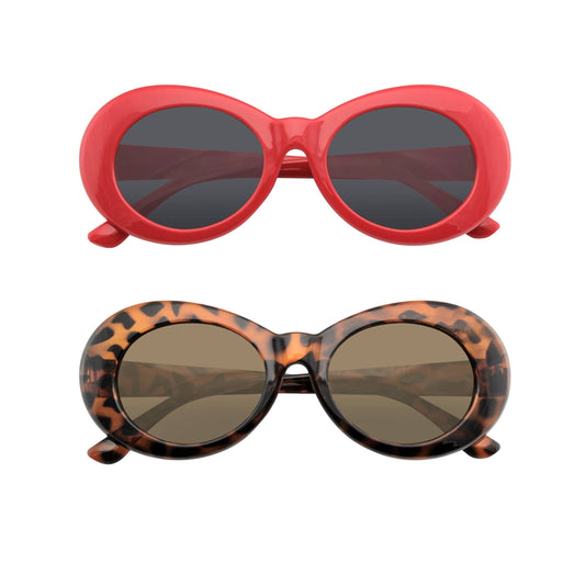 Retro 90’s Round Oval Clout Sunglasses | Vintage Gradient Lens Shades in Tortoise & Red | UV400 Protection