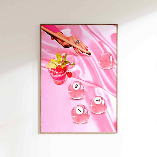 Retro Billiards Print Poster in Pink | Unframed Wall Decor | 16" x 24"