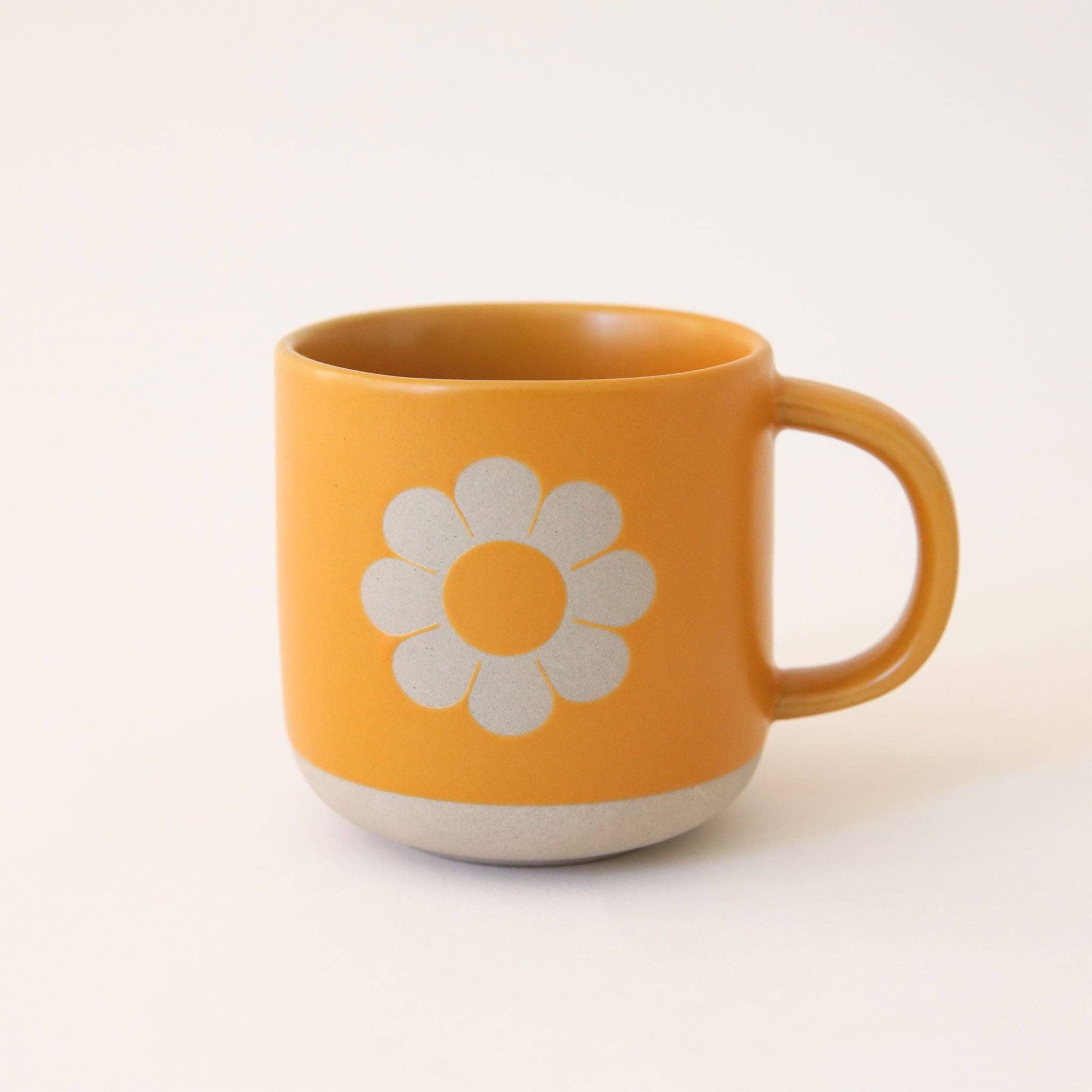 Retro Flower Ceramic Mug | Groovy '70s Themed Floral Mug in Sunshine Orange-Yellow