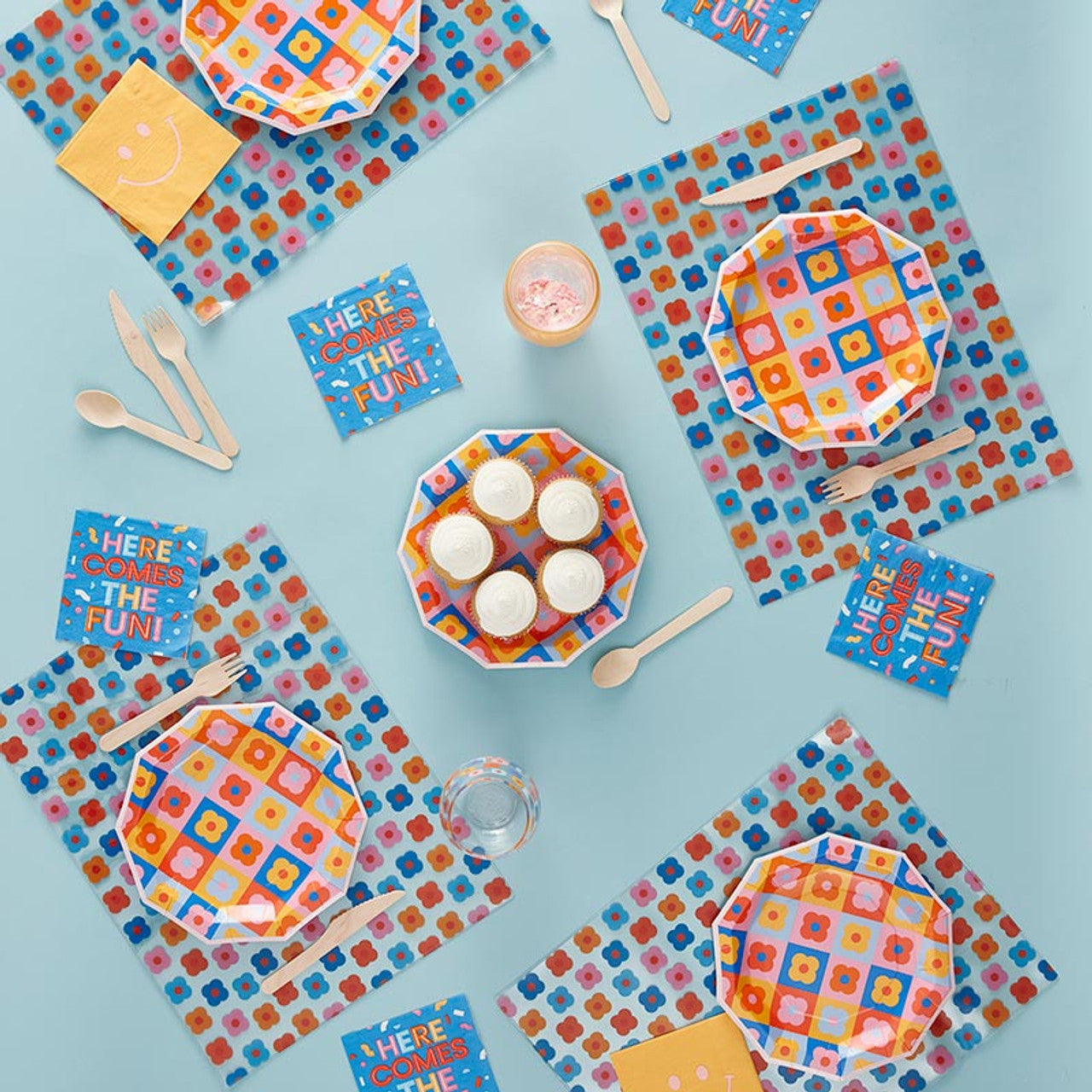 Retro Flowers Paper Plates | Groovy Floral Party Plates |  9"