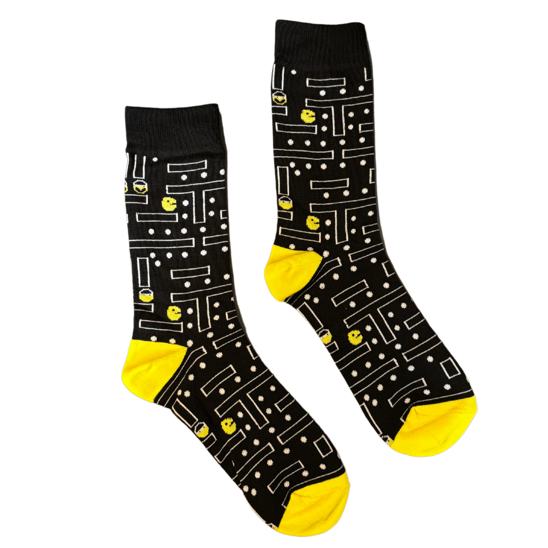Retro Gamer Unisex Crew Socks in Black and Yellow